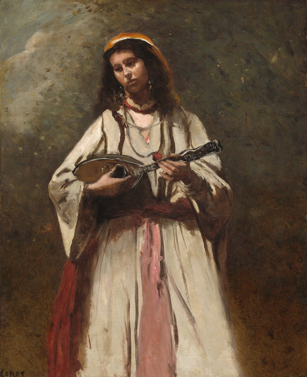 Mulher cigana com bandolim de Jean Baptiste Camille Corot