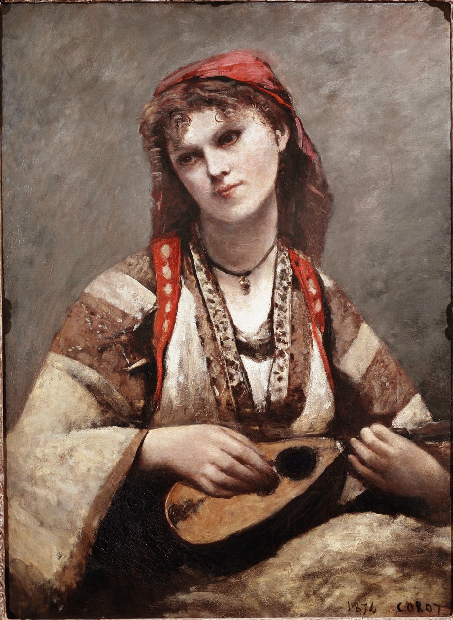 A cigana tem bandolim. Pintura de Jean-Baptiste Camille Corot (1796-1875). 1874. Museu de Arte de São Paulo. Brasil de Jean Baptiste Camille Corot