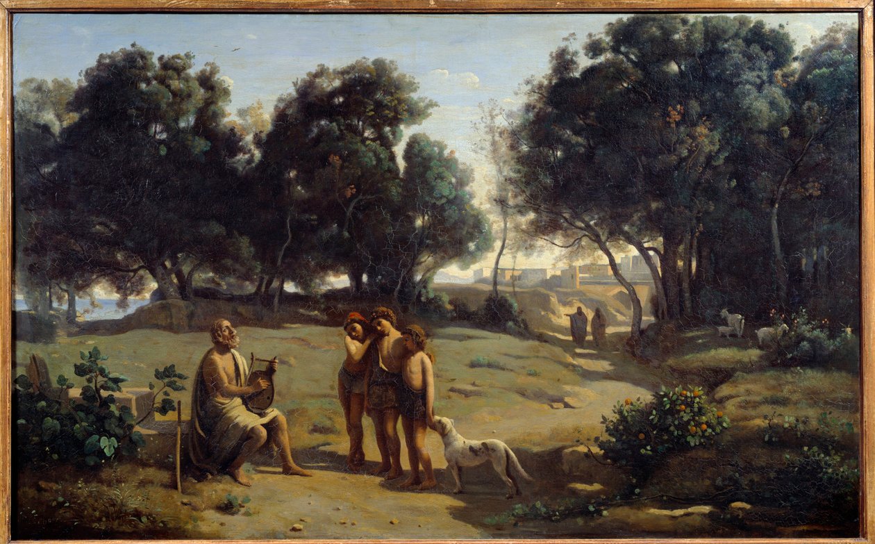 Homere e pastores. O poeta grego na ilha de Pathmos. Pintura de Camille Corot (1796-1875) 1845 Sol. 0,8x1,3 m Saint Lo, Musee des Beaux Arts. de Jean Baptiste Camille Corot