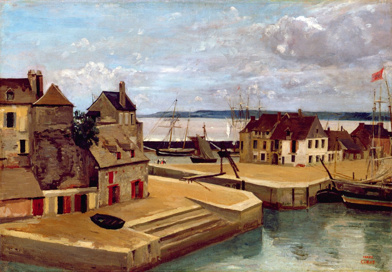Honfleur, casas no cais, 1830 de Jean Baptiste Camille Corot