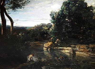 Impressão da Itália ou paisagem italiana de Jean Baptiste Camille Corot