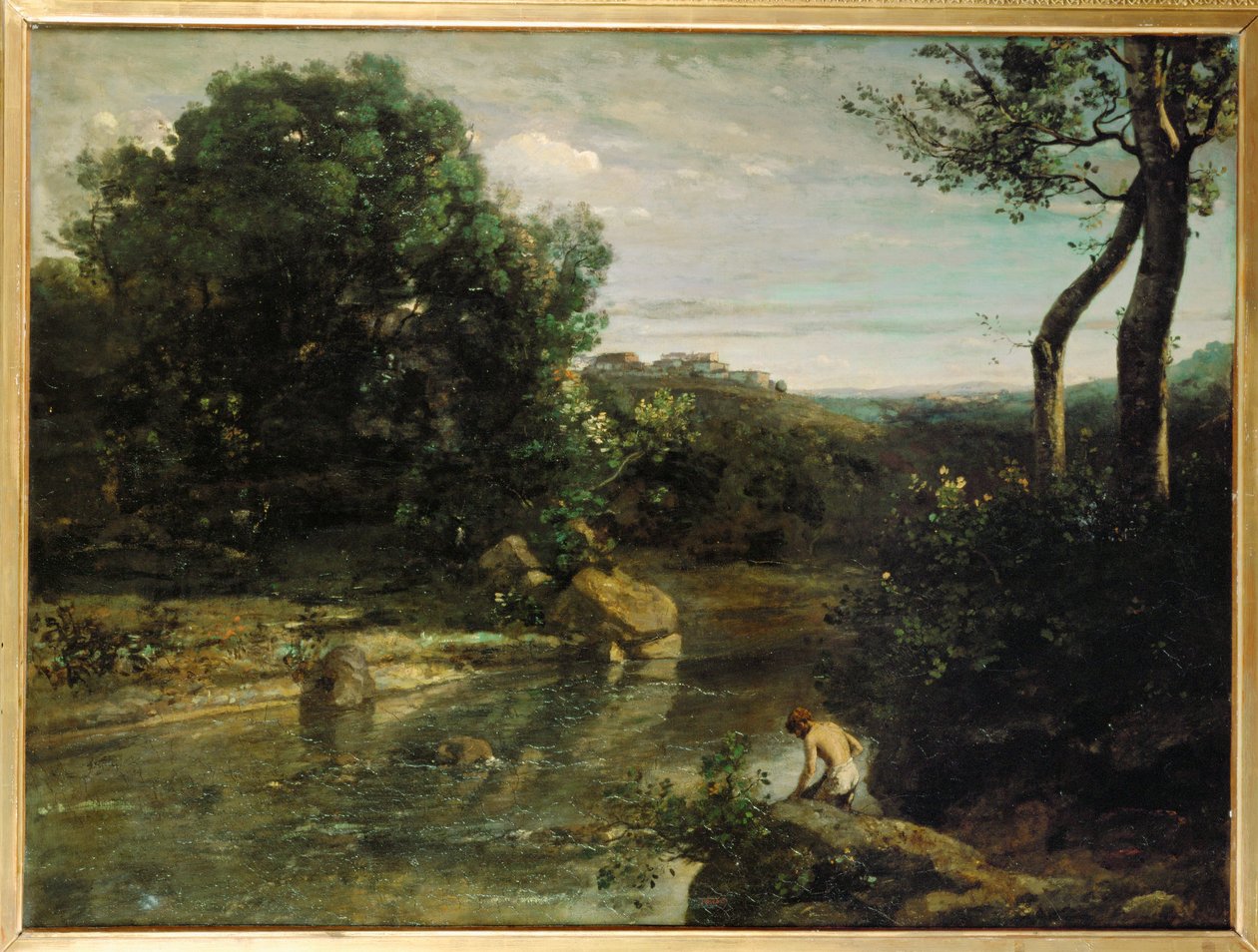 Impressões italianas ou paisagem italiana (pintura sobre tela) de Jean Baptiste Camille Corot