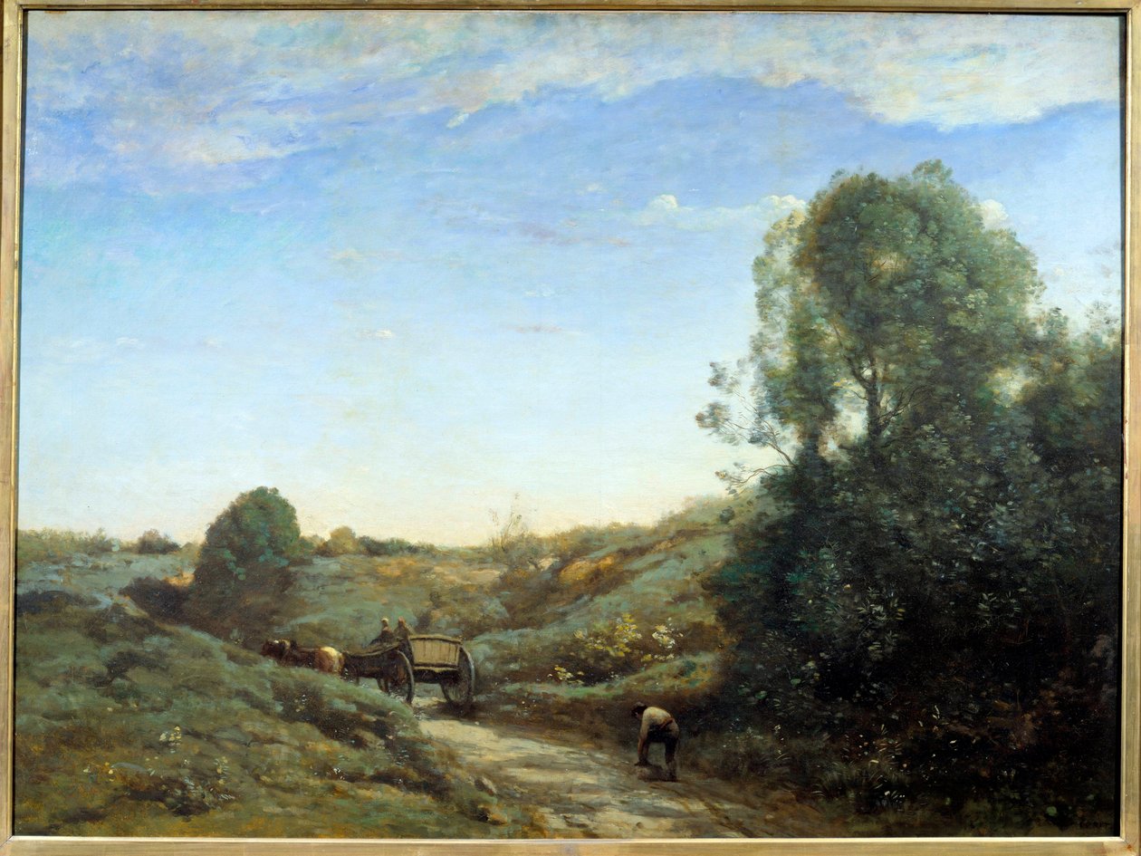 La Charrette - Lembrança de Marcoussis (perto de Montlhery). Pintura de Camille Corot (1796-1875), cerca de 1855. Óleo sobre tela. Dim: 0,97 x 1,30m. Paris, Musee d