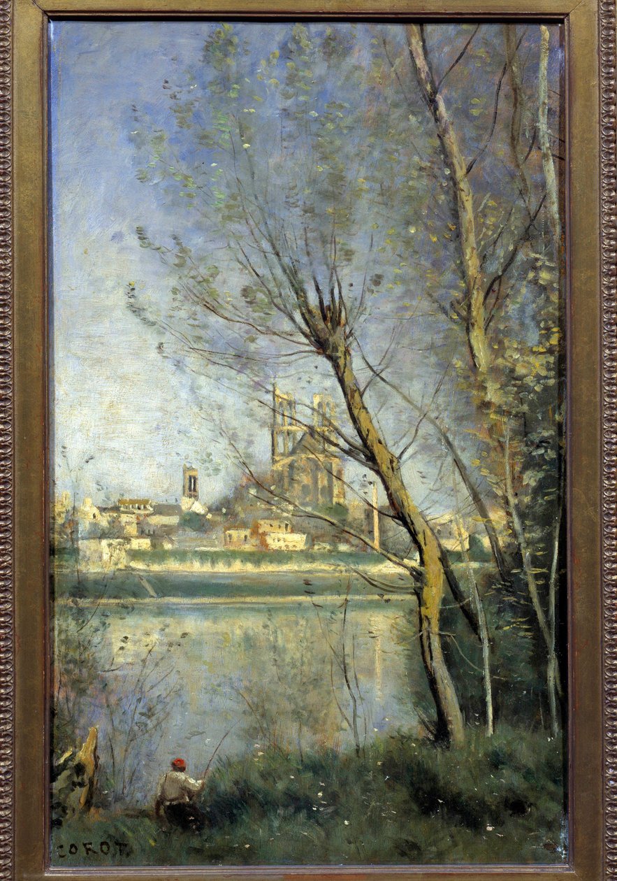 La cathedrale de Mantes (Mantes-la-Jolie Yvelines) Pintura de Camille Corot (1796-1875) 1865 Sol. 0,5x0,31 m Reims, Musee des Beaux Arts de Jean Baptiste Camille Corot