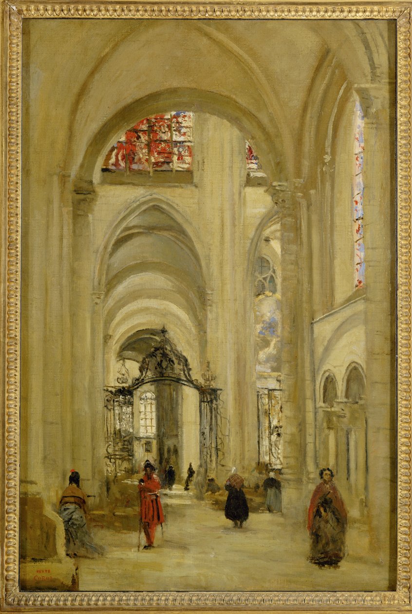 A catedral de Sens, vista do interior ... de Jean Baptiste Camille Corot