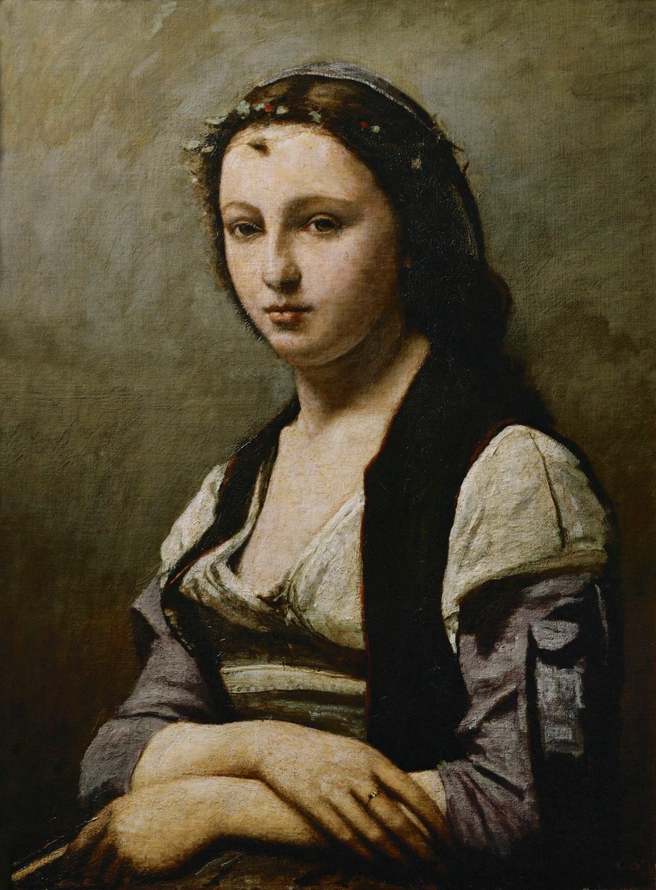 Senhora com uma pérola ... de Jean Baptiste Camille Corot