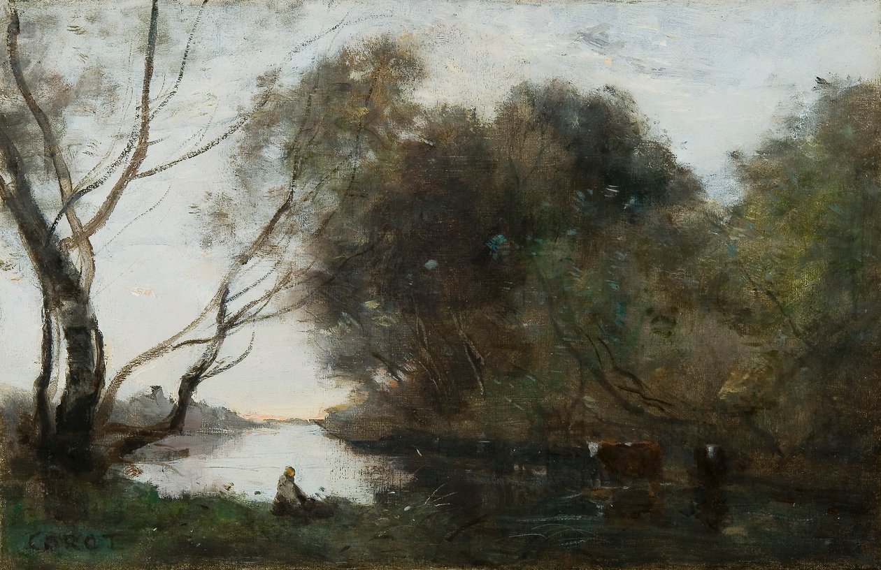Lago: Pôr-do-sol, c1820-1860. de Jean Baptiste Camille Corot