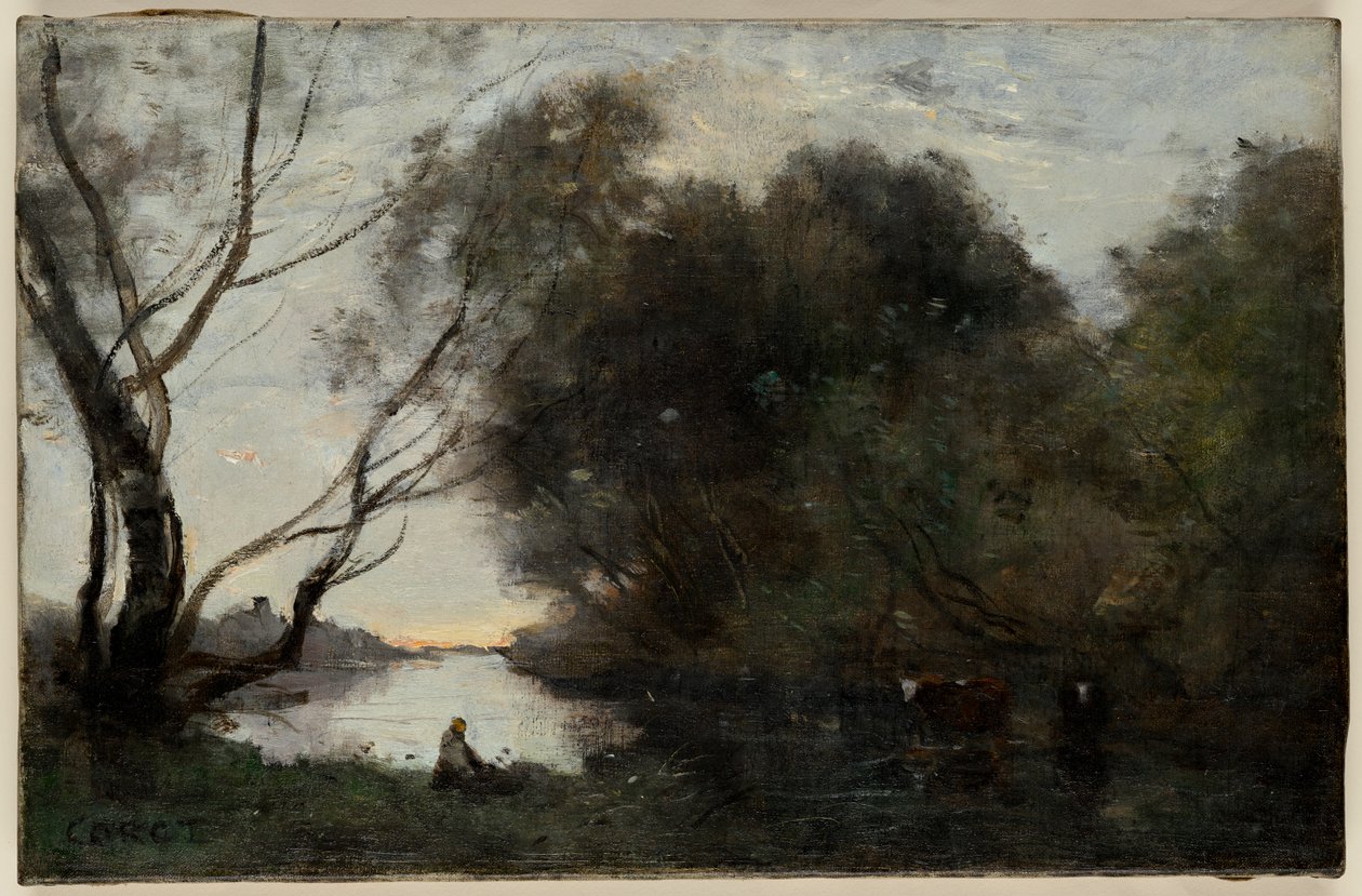 Lago: O Sol a pôr-se, meados do século XIX (óleo sobre tela) de Jean Baptiste Camille Corot