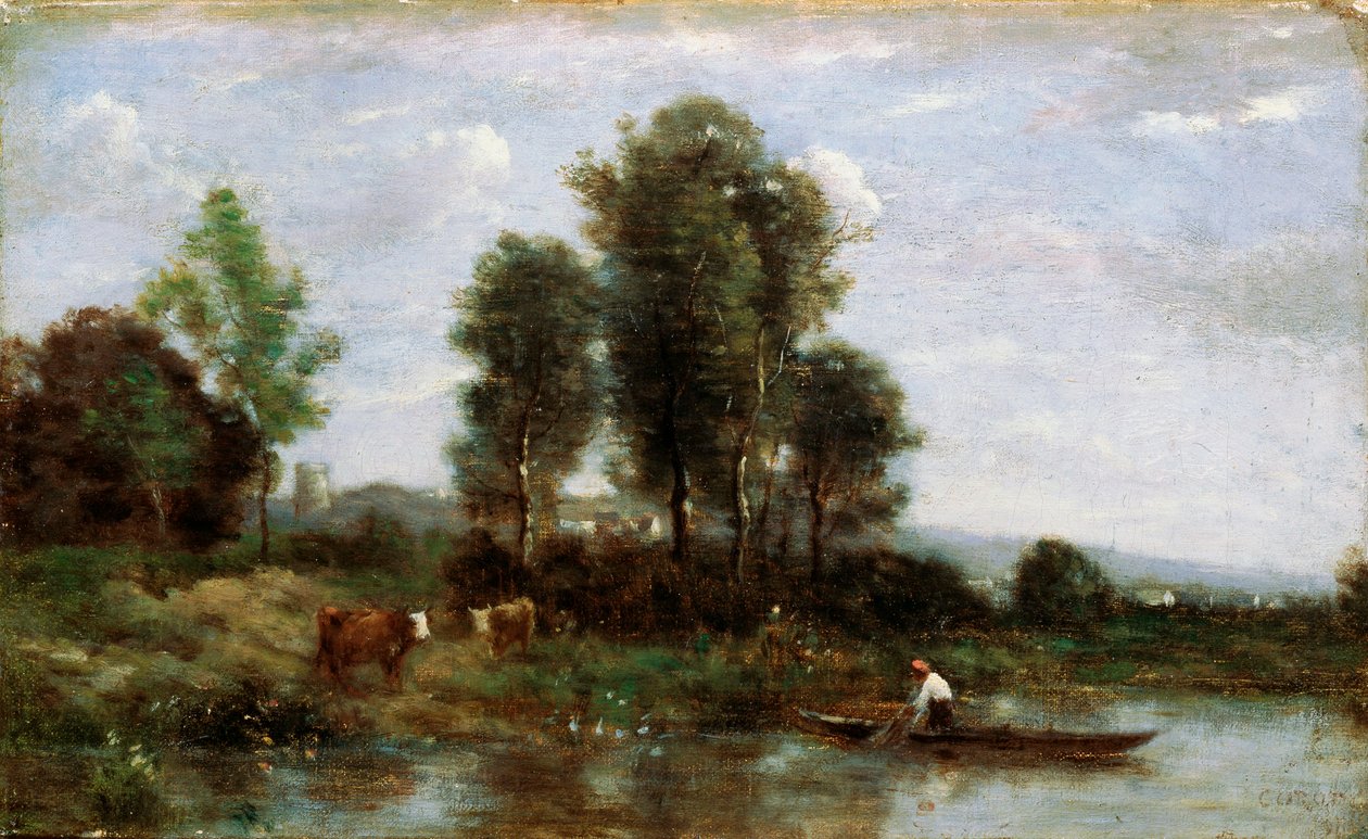 Paisagem com um rio, século XIX de Jean Baptiste Camille Corot