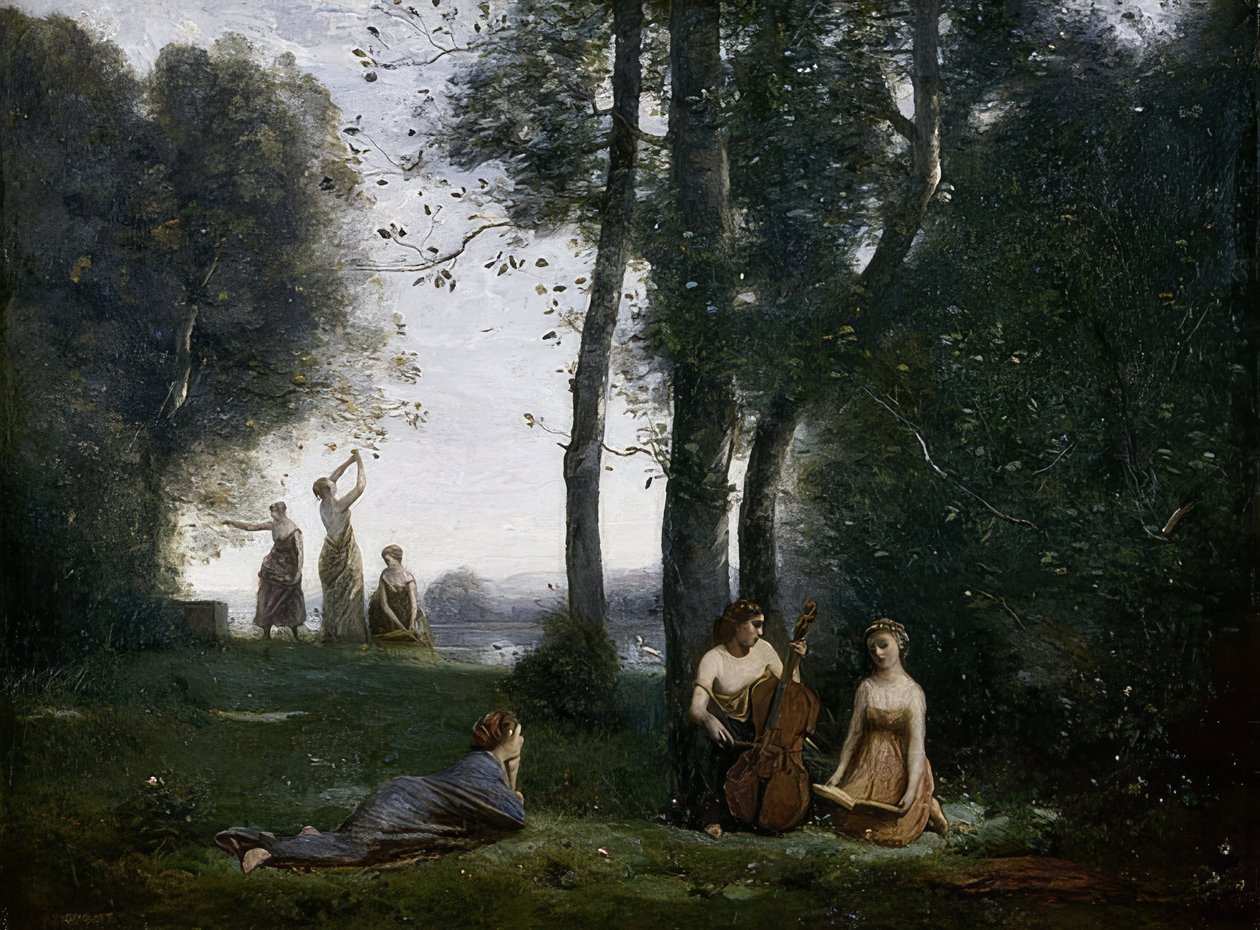 Le Concert Champêtre (concerto no país). Por volta de 1857-58 de Jean Baptiste Camille Corot