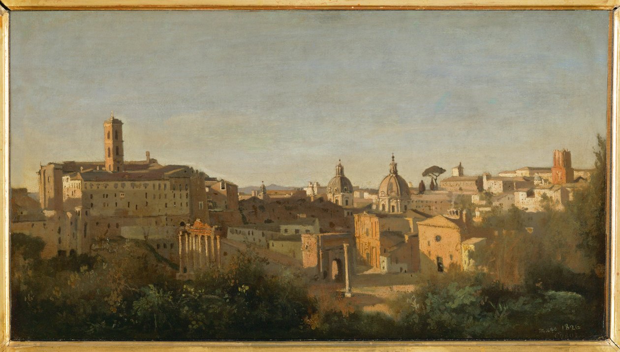 O Fórum, vista dos Jardins Farnese, Roma ... de Jean Baptiste Camille Corot