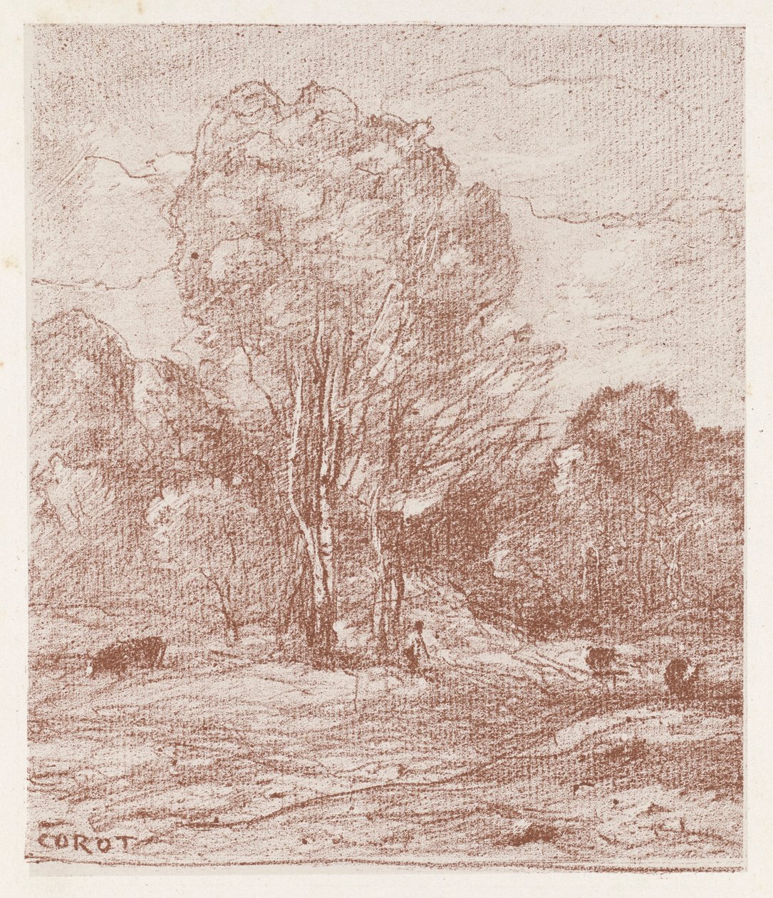 O pasto de vacas de Jean Baptiste Camille Corot