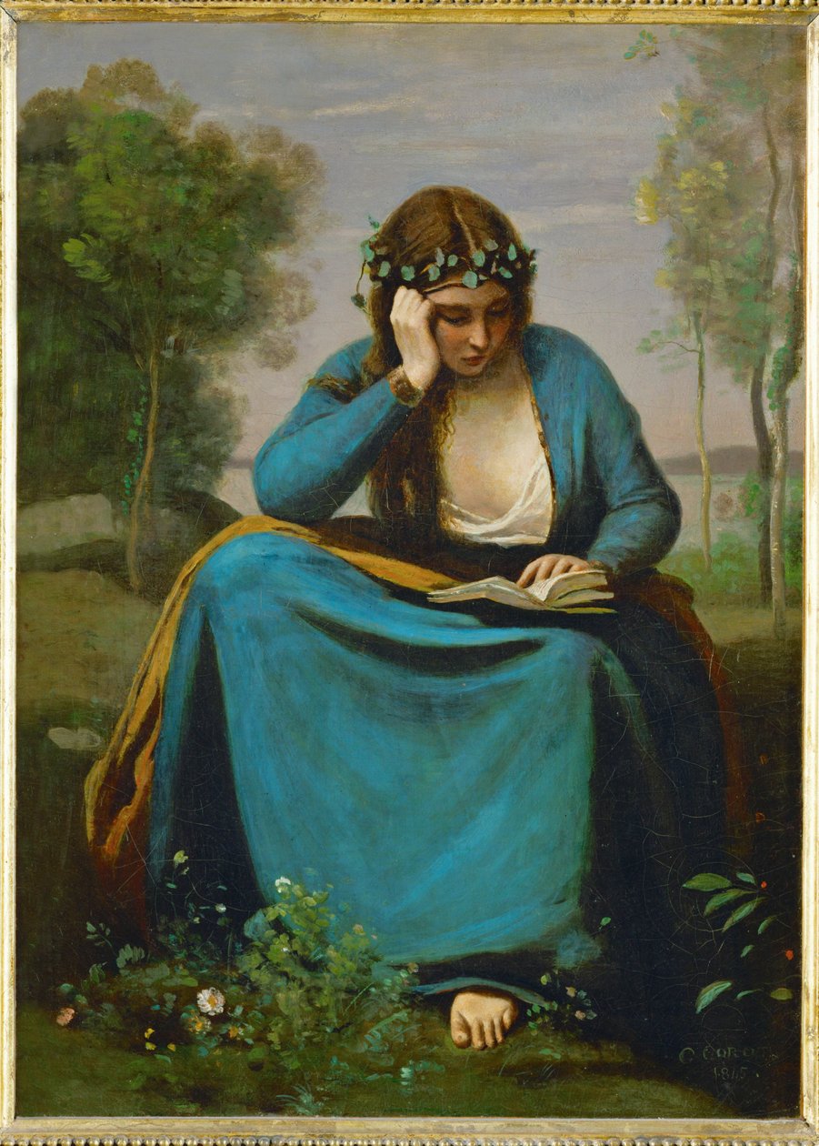 Liseuse couronee des Fleurs ou A Musa de Virgílio ... de Jean Baptiste Camille Corot