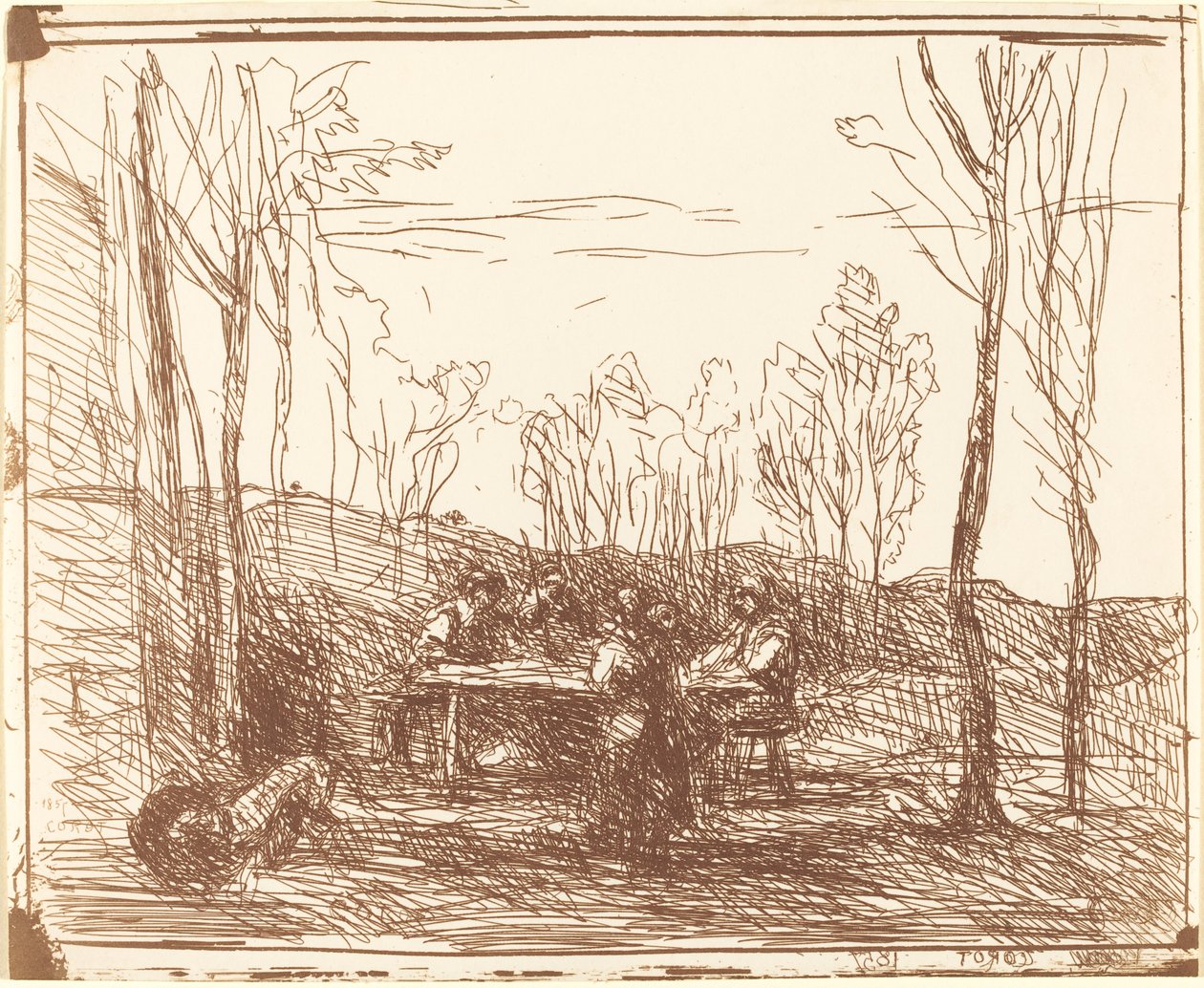 Almoço em uma Clareira de Jean Baptiste Camille Corot