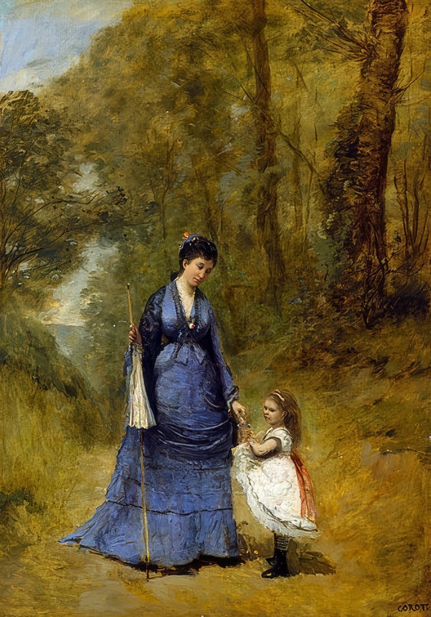 Madame Stumpf e sua filha. 1872 de Jean Baptiste Camille Corot