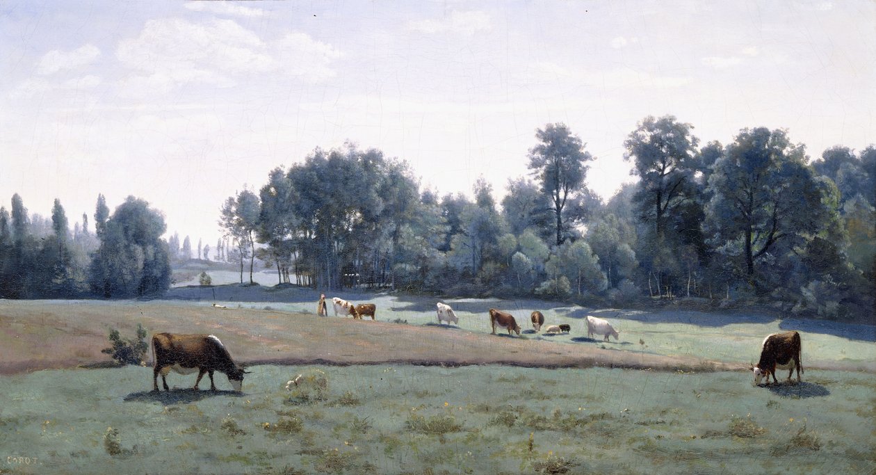 Marcoussis - vacas pastando, 1845-50 de Jean Baptiste Camille Corot