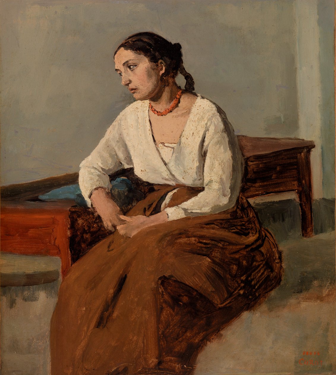 Mulher italiana melancólica (Roma) de Jean Baptiste Camille Corot
