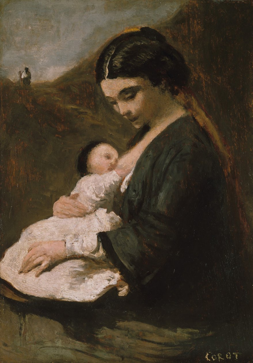 Mãe e filho, provavelmente da década de 1860. de Jean Baptiste Camille Corot
