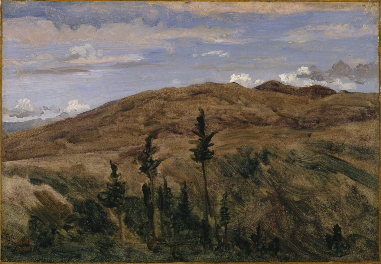Montanhas em Auvergne, 1841-42 (óleo sobre papel montado sobre tela) de Jean Baptiste Camille Corot