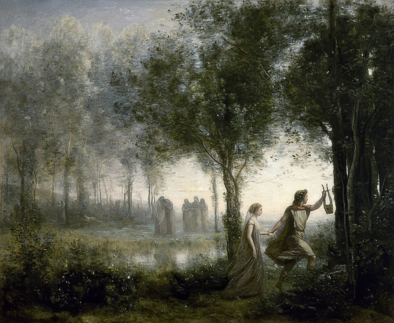 Orfeu lidera Eurídice do submundo. 1861 de Jean Baptiste Camille Corot
