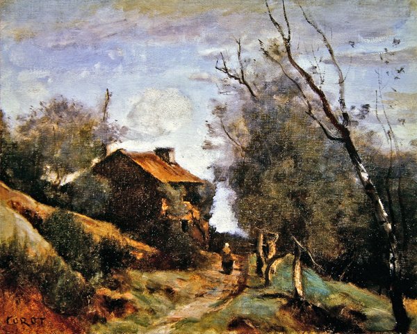 Caminho que leva a uma casa no campo (óleo sobre tela) de Jean Baptiste Camille Corot