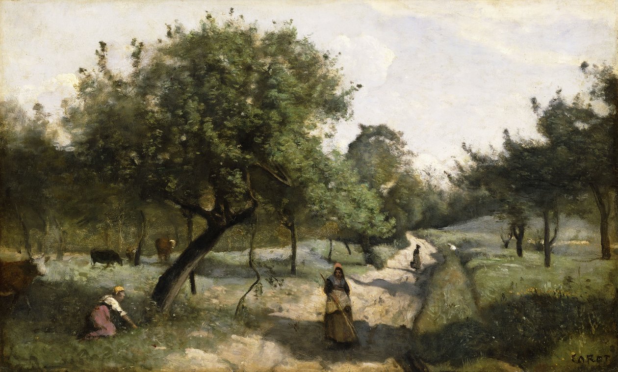 Caminho com macieiras, 1850-60 de Jean Baptiste Camille Corot