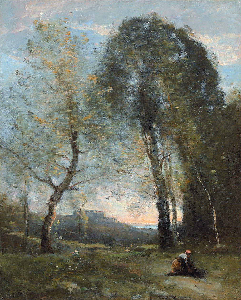 Camponesa que coleciona madeira, Itália, c. 1870-2 de Jean Baptiste Camille Corot