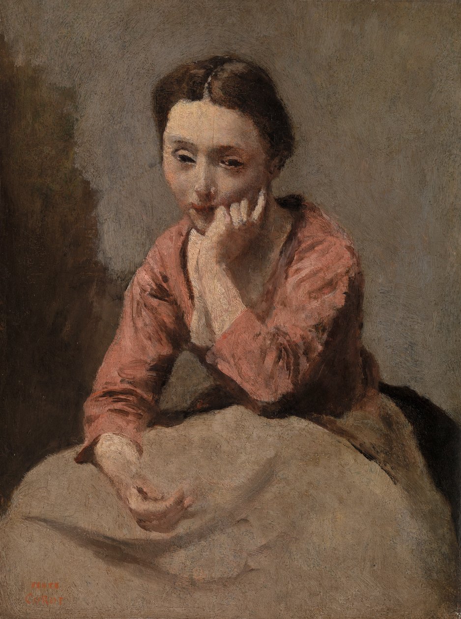 Jovem Mulher Pensiva de Jean Baptiste Camille Corot