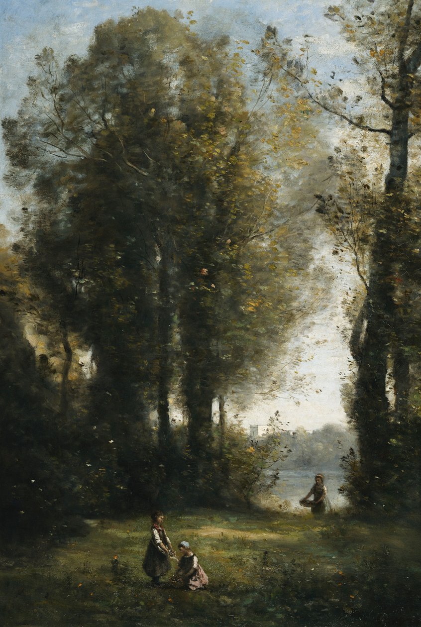 Colhendo margaridas; A colheita das margaridas, c.1865-1870 de Jean Baptiste Camille Corot