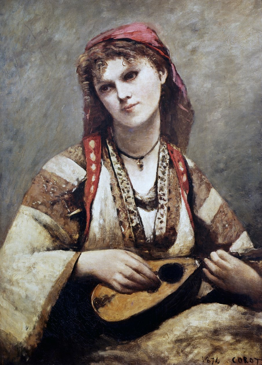 Retrato de Christine Nilson, ou A Boémia com um Bandolim de Jean Baptiste Camille Corot