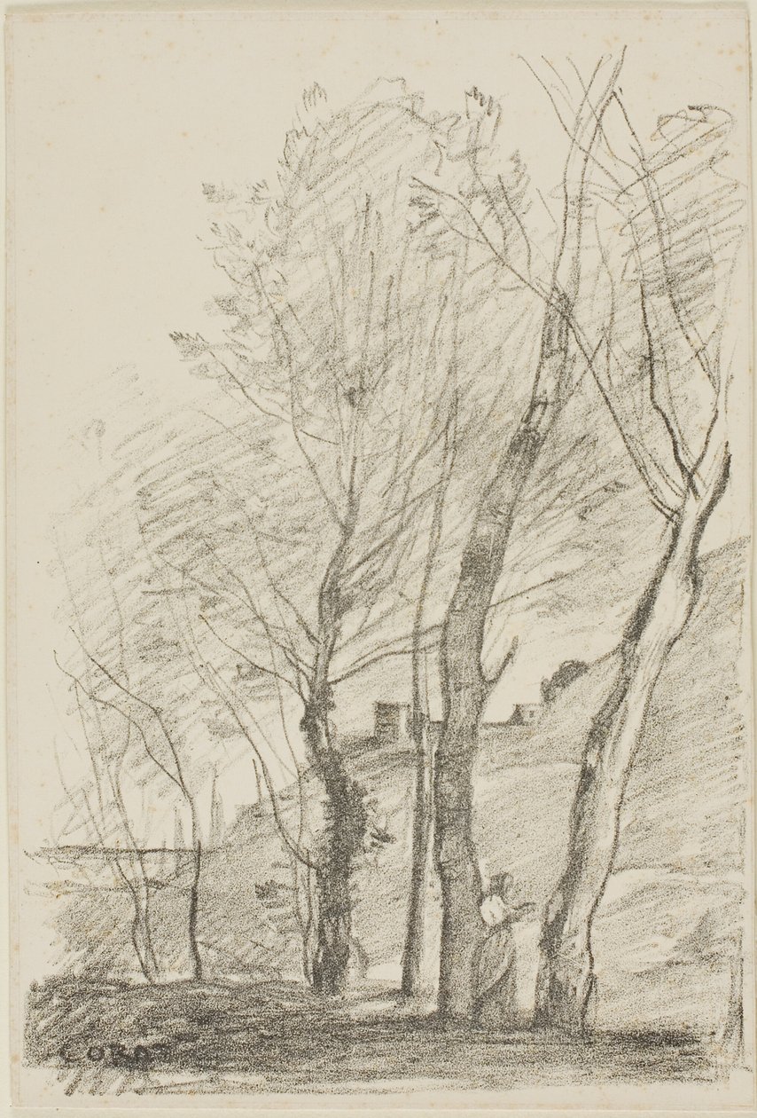 Lendo debaixo das árvores de Jean Baptiste Camille Corot