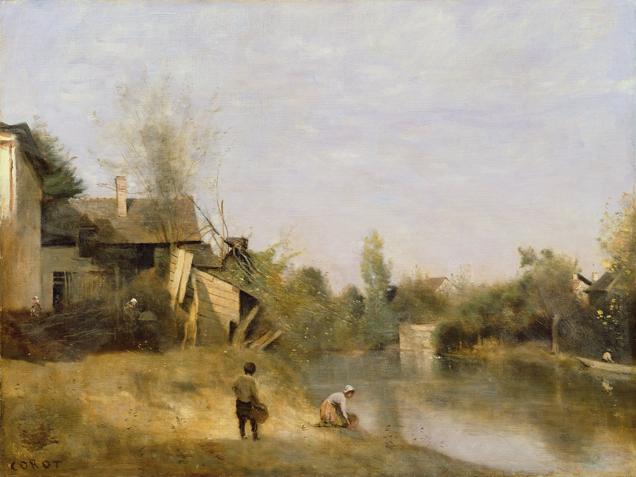 Margem do rio em Mery sur Seine, Aube, c.1870 de Jean Baptiste Camille Corot