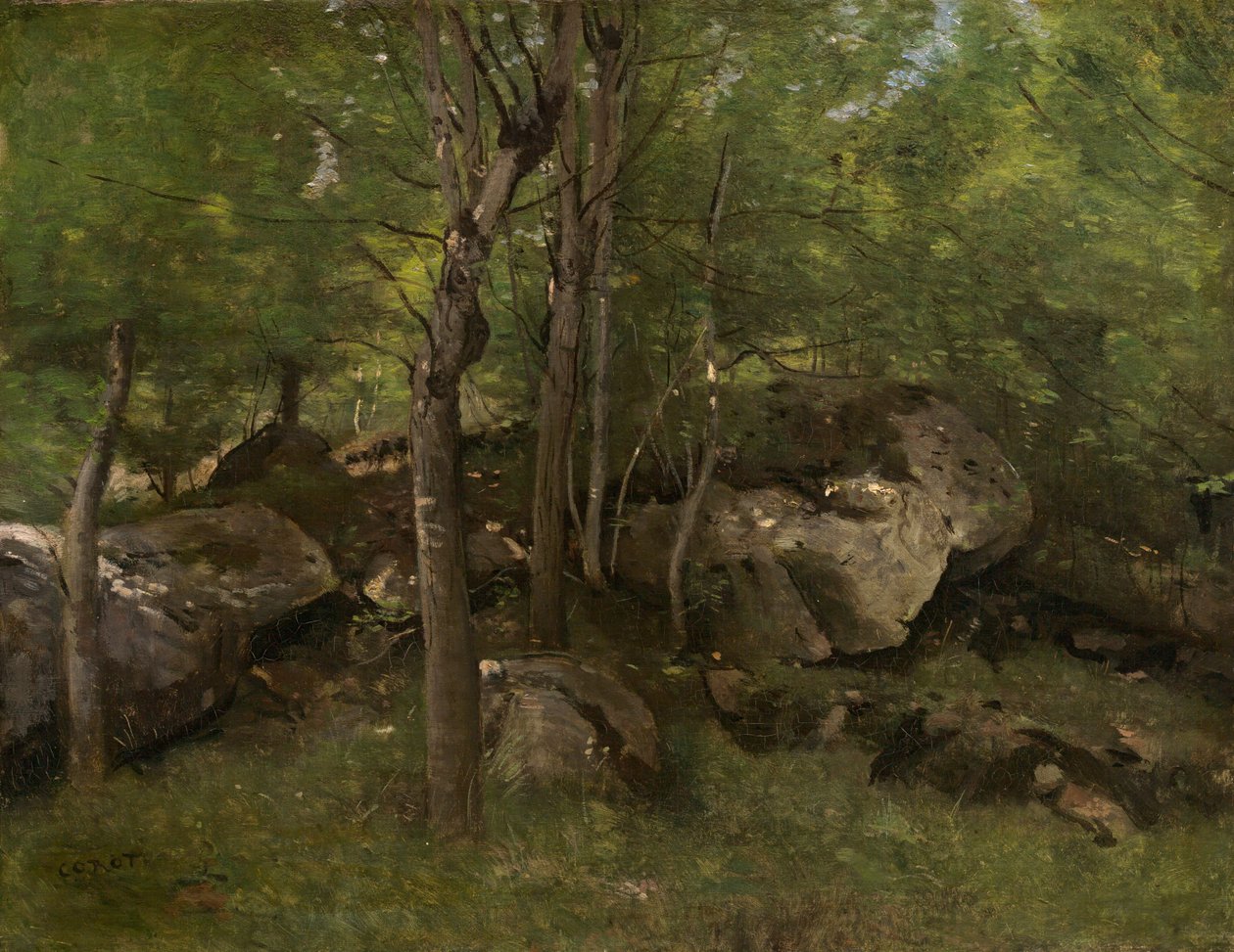 Rochas na floresta de Fontainebleau de Jean Baptiste Camille Corot