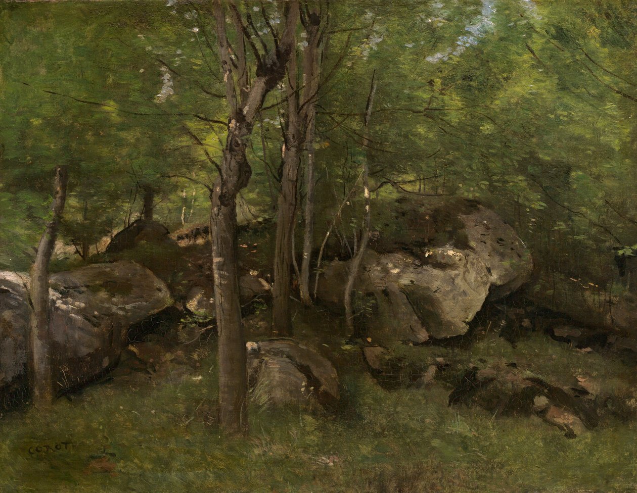 Rochas na Floresta de Fontainebleau, 18601865. de Jean Baptiste Camille Corot