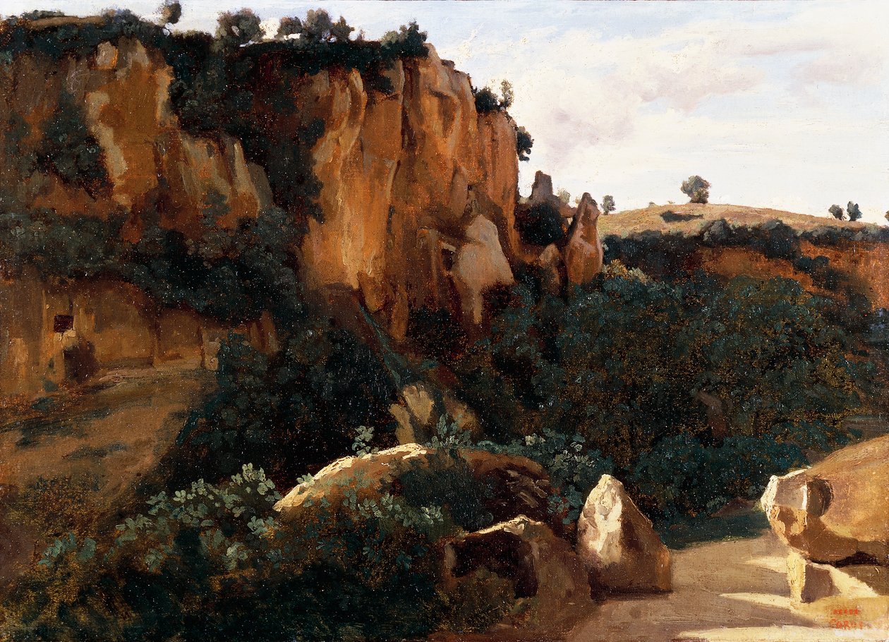 Vale da floresta rochosa em Civita Castellana de Jean Baptiste Camille Corot