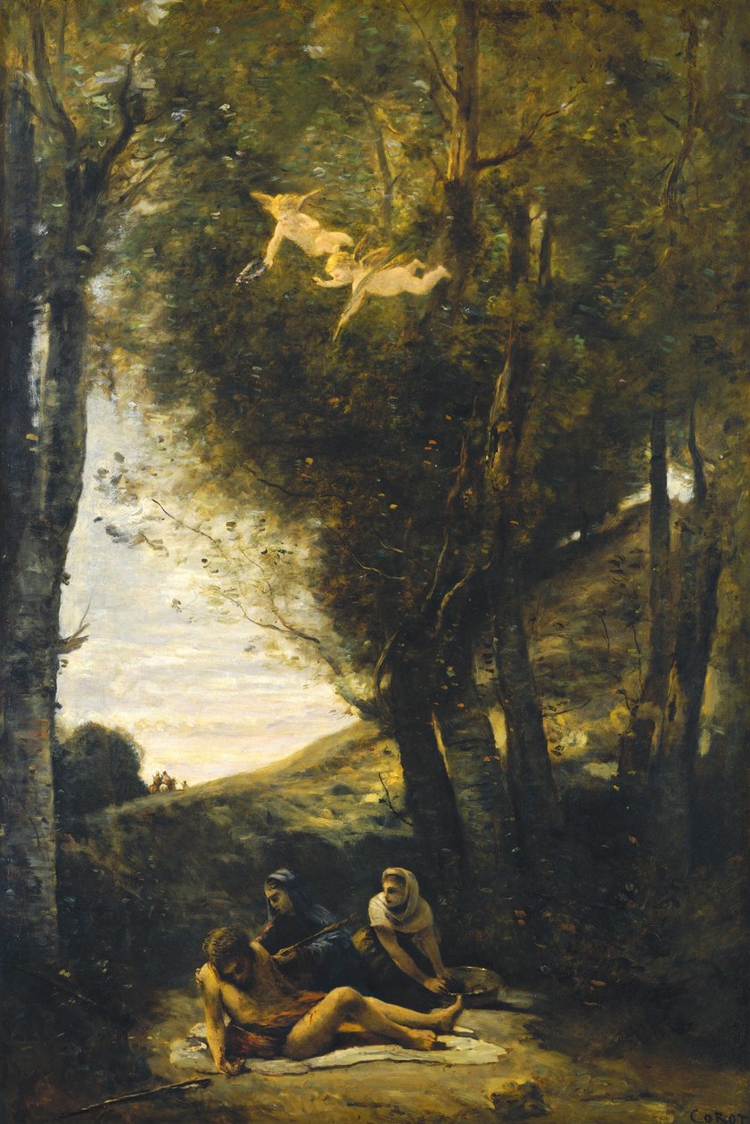 São Sebastião Socorrido pelas Santas Mulheres, 1874. de Jean Baptiste Camille Corot