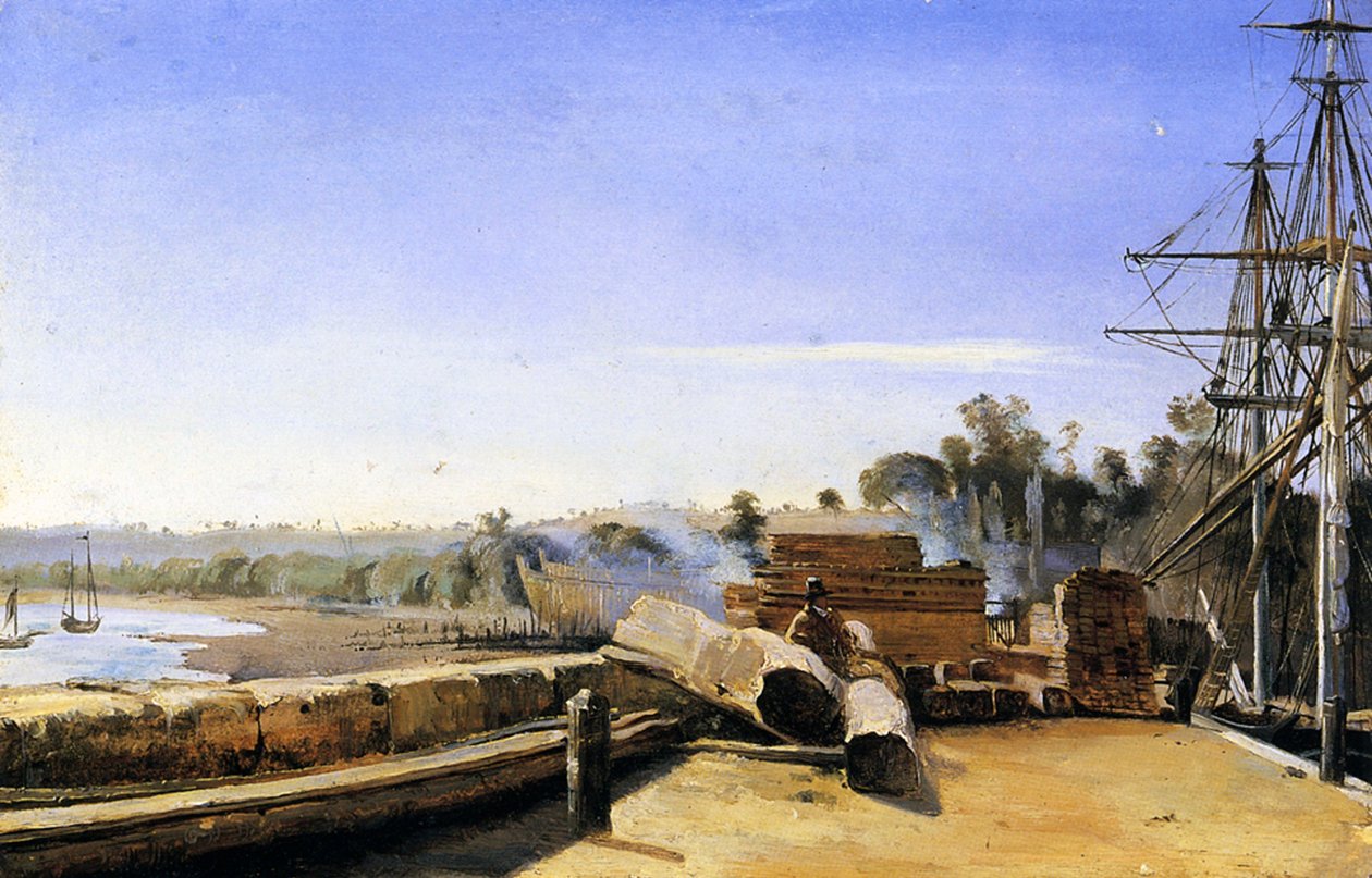 Estaleiro em Honfleur, c.1823 (óleo sobre papel) de Jean Baptiste Camille Corot