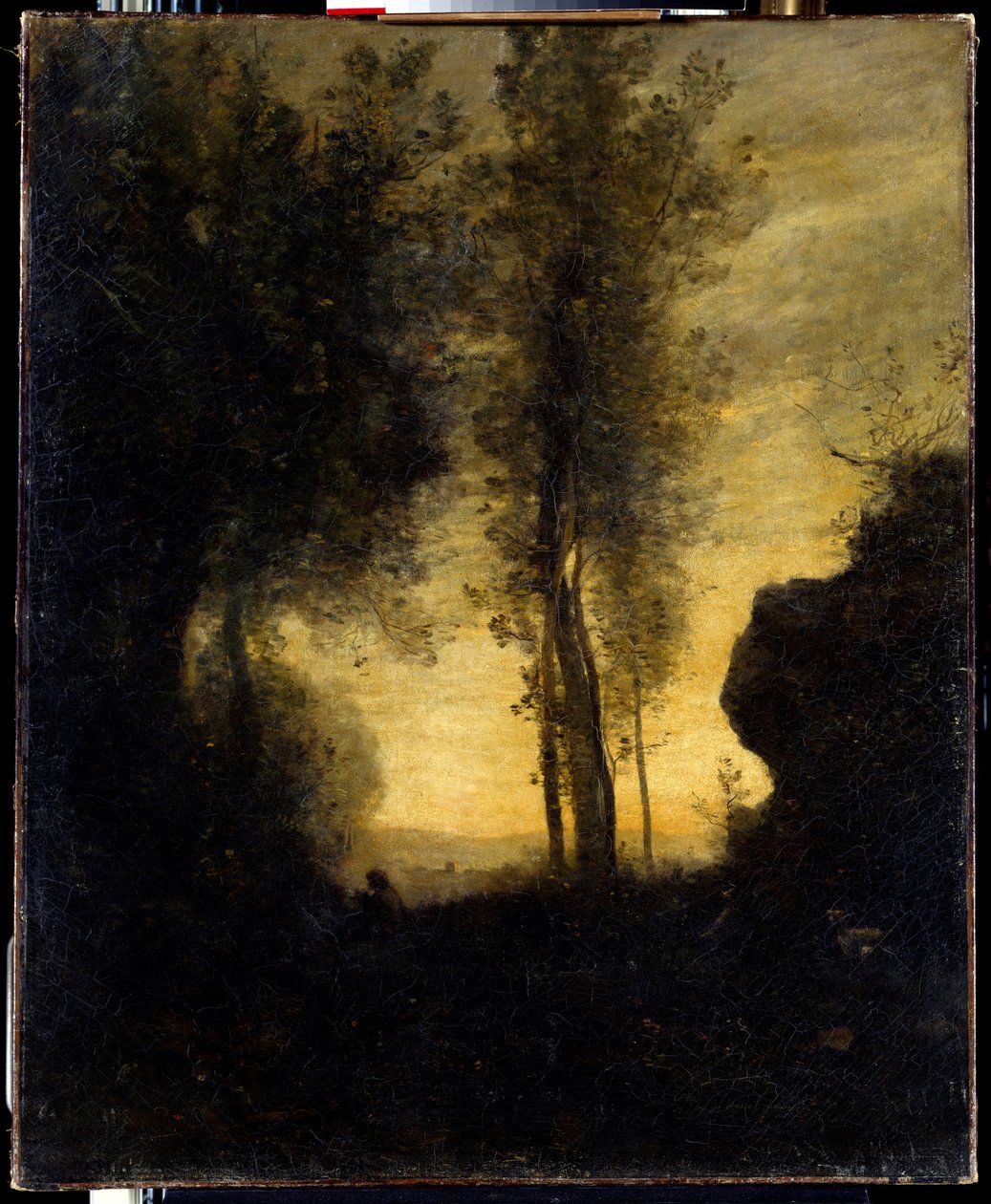 Cabra sentada a tocar flauta numa clareira. Pintura de Camille Corot (1796-1875) de Jean Baptiste Camille Corot