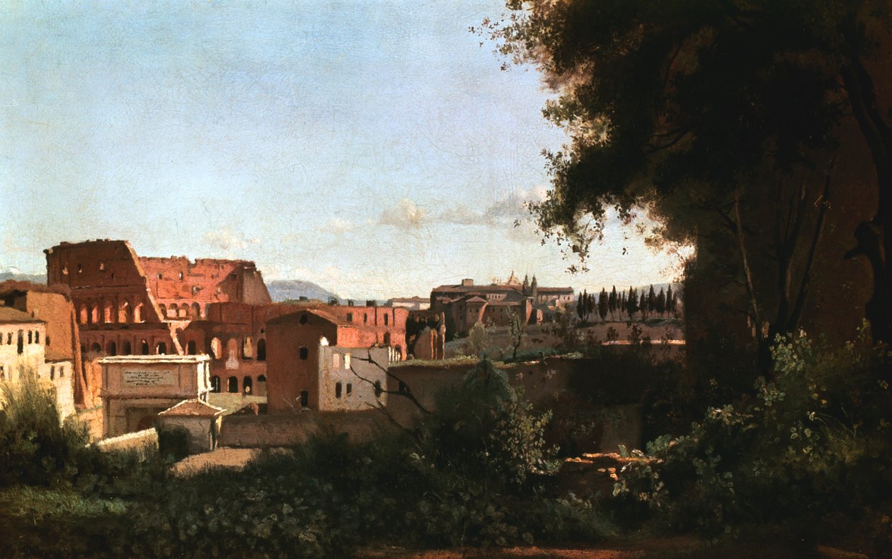 O Coliseu: Vista dos Jardins Farnese, Roma, 1826 de Jean Baptiste Camille Corot