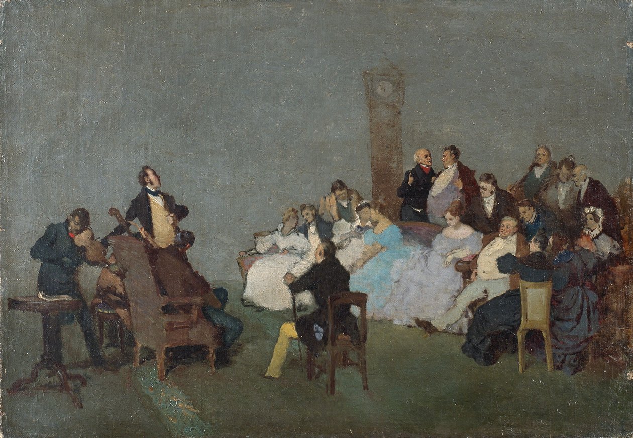 O Concerto, c.1830-40 (óleo sobre tela) de Jean Baptiste Camille Corot