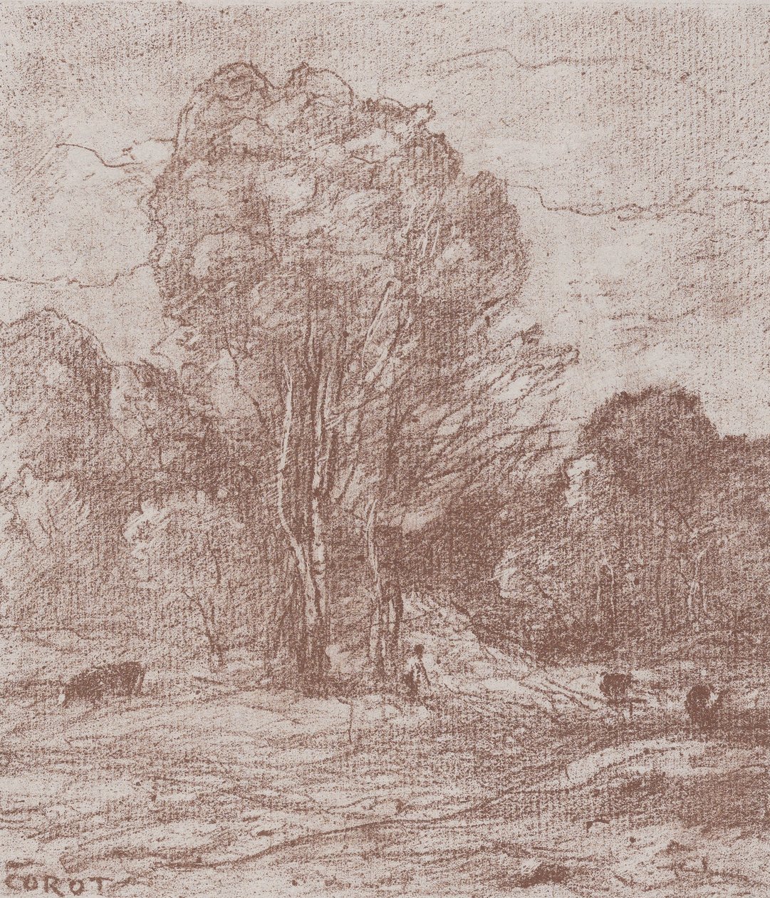 O Local de Descanso das Vacas Le Dormoir des vâches, 1871. de Jean Baptiste Camille Corot