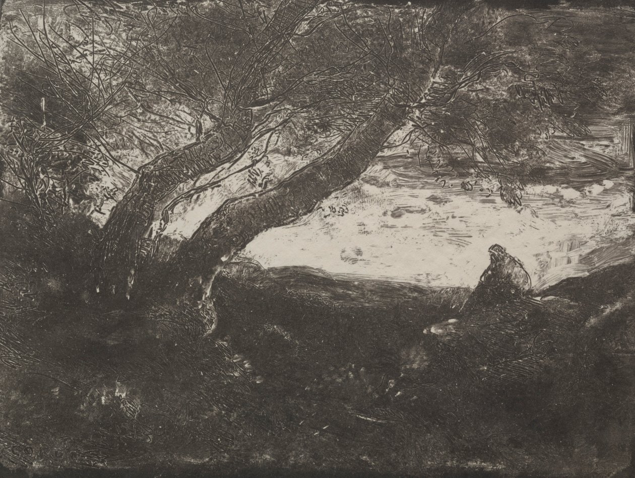 The Dreamer, impressão original 1854, impressa em 1921. de Jean Baptiste Camille Corot