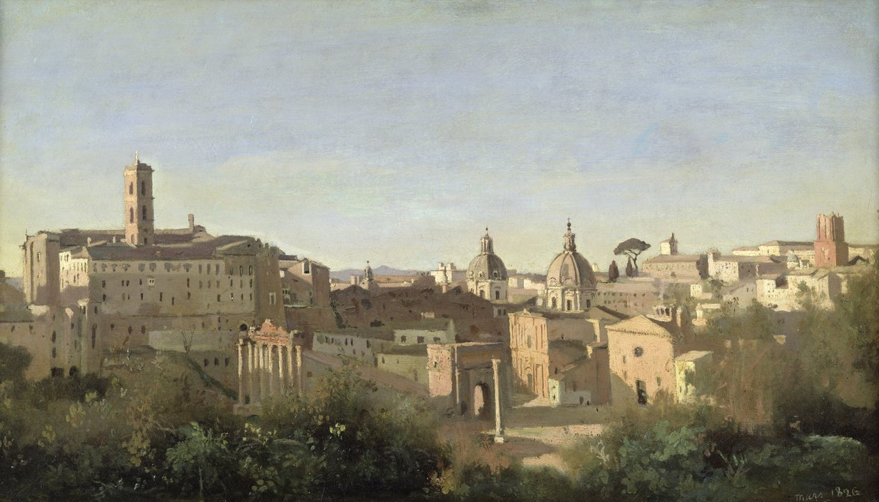 O Fórum visto dos Jardins Farnese, Roma de Jean Baptiste Camille Corot