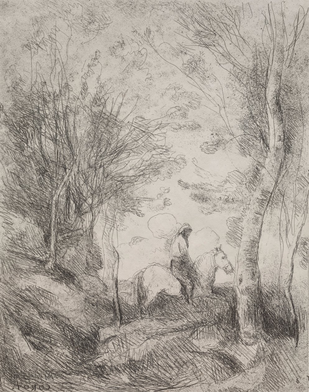 O Grande Cavaleiro na Madeira, impressão original em 1854, impressa em 1921. de Jean Baptiste Camille Corot
