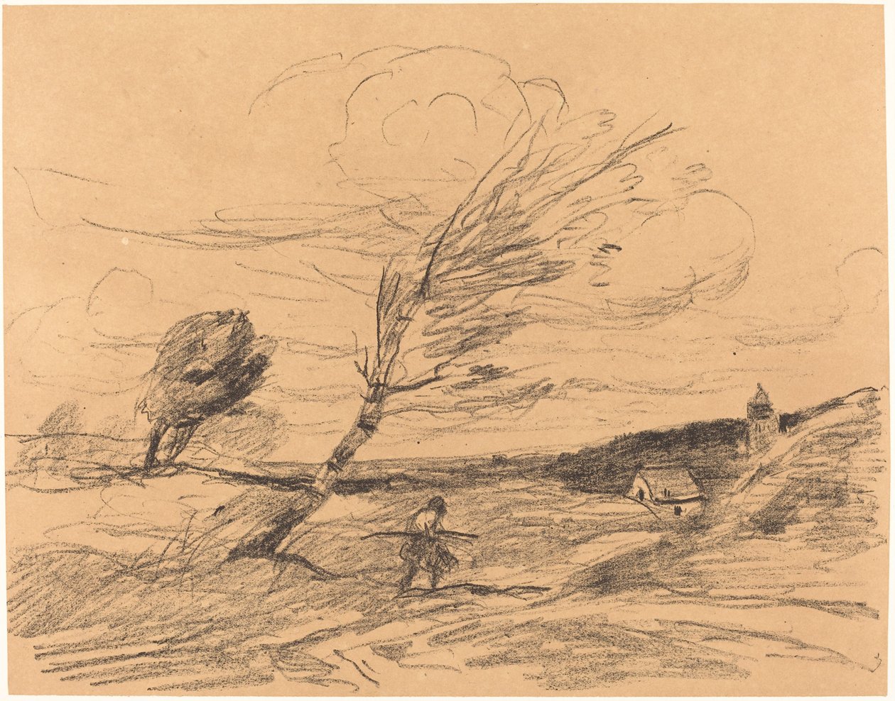 A rajada de vento (Le Coup de vent) de Jean Baptiste Camille Corot