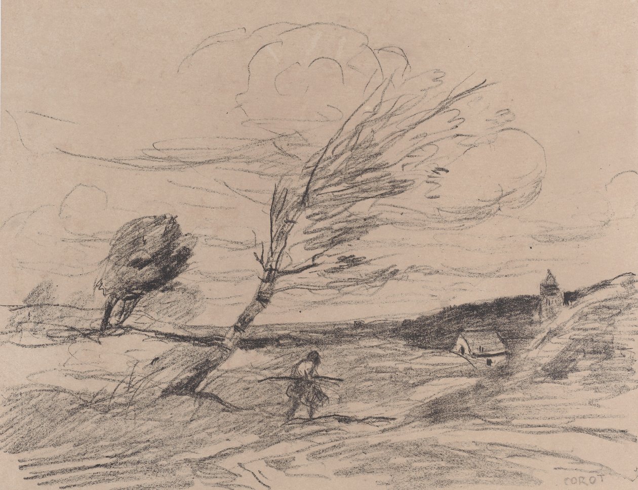 A rajada de vento Le Coup de Vent, 1871. de Jean Baptiste Camille Corot