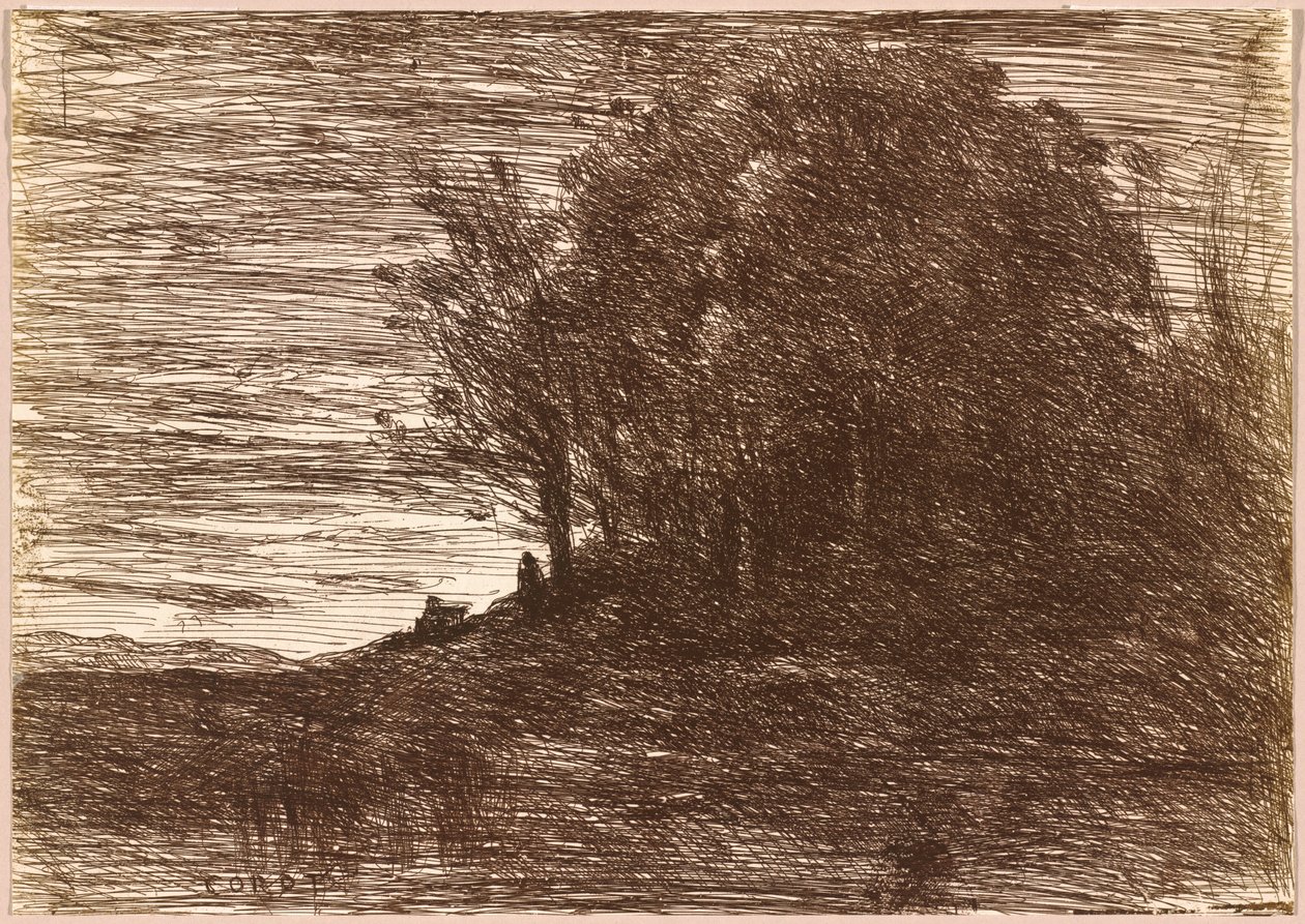 O bosque do eremita, ou as margens do lago Trasimène,1858 (desenho) de Jean Baptiste Camille Corot