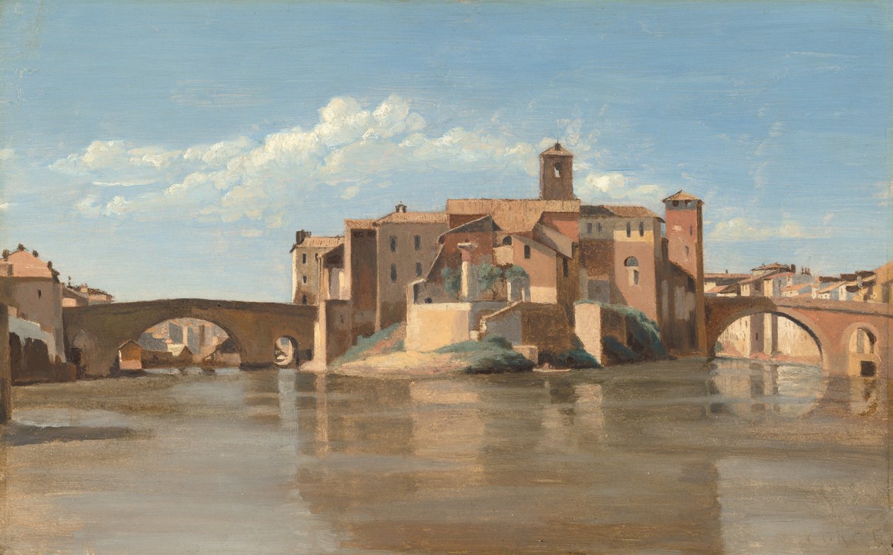 A ilha e ponte de San Bartolomeo, Roma de Jean Baptiste Camille Corot