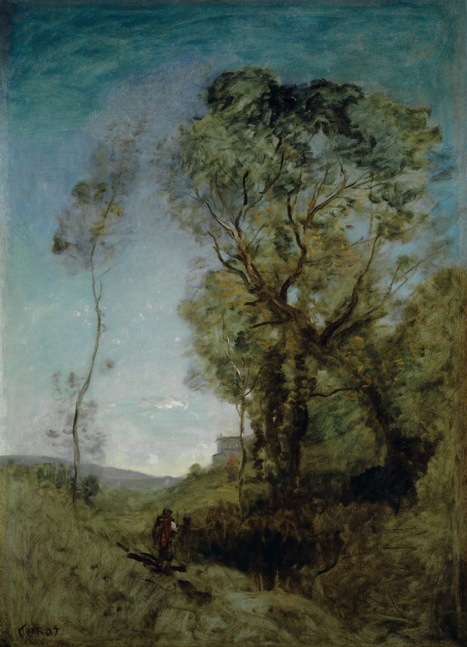 A villa italiana atrás dos pinheiros, 1855-65 de Jean Baptiste Camille Corot