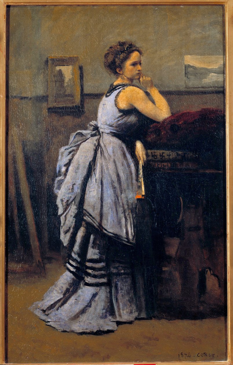 The Lady in Blue Painting de Camille Corot (1796-1875) 1874 Sun. 0,8x0,5 m Paris musee du Louvre de Jean Baptiste Camille Corot